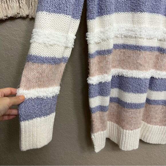 Loft White/Pink/Lavender Stripe Chenille lounge Sweater M - Picture 8 of 9